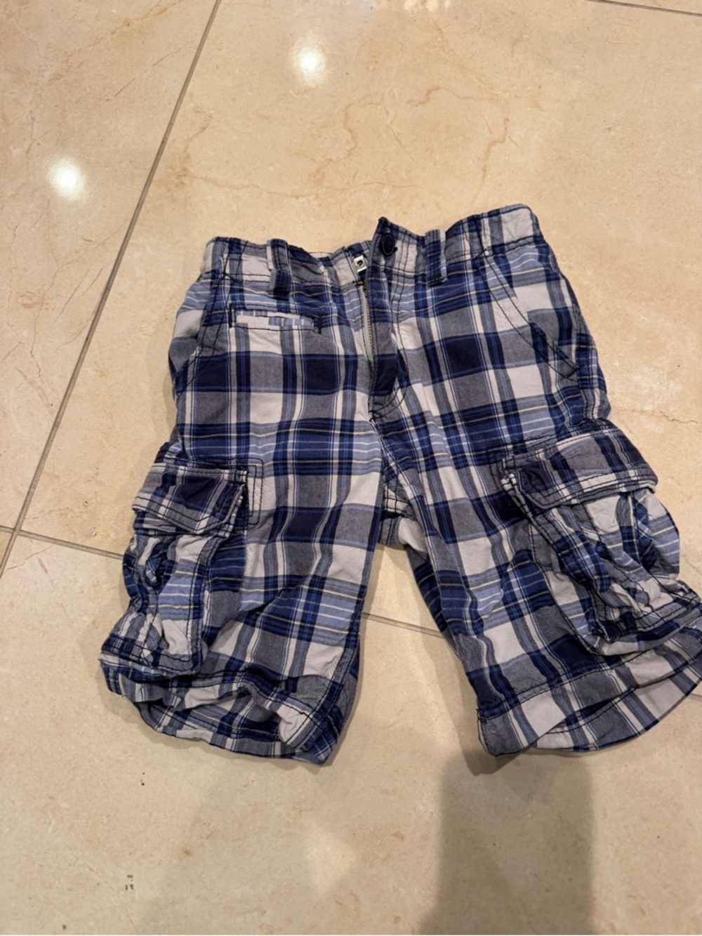 Blue Plaid Boy's Cargo Shorts